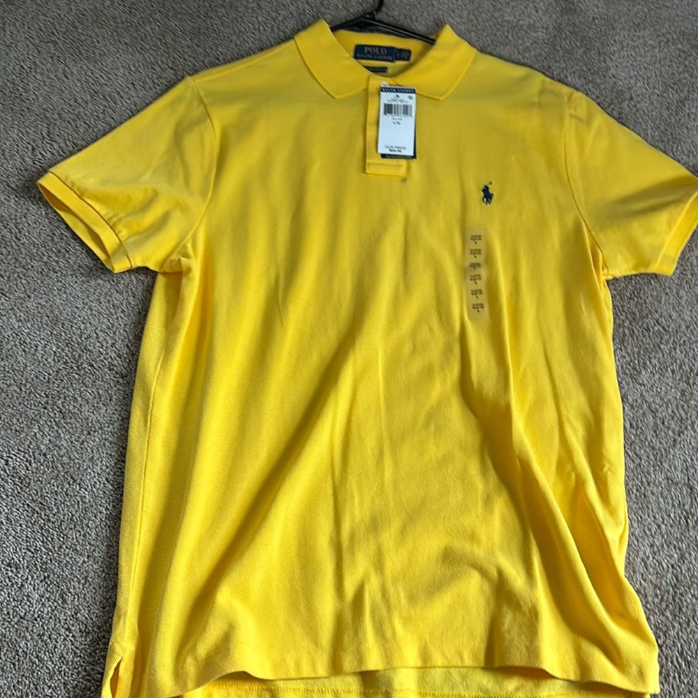 Men’s Ralph Lauren yellow polo with navy details size large